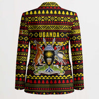 Uganda Christmas Blazer with Flamingo Lights Uganda Flag and Black Red Yellow Tribal Pattern Design - Wonder Print Shop