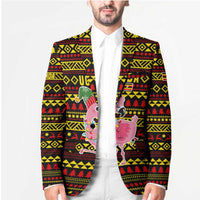 Uganda Christmas Blazer with Flamingo Lights Uganda Flag and Black Red Yellow Tribal Pattern Design - Wonder Print Shop