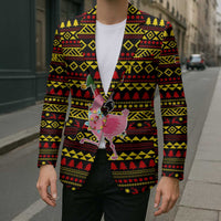 Uganda Christmas Blazer with Flamingo Lights Uganda Flag and Black Red Yellow Tribal Pattern Design - Wonder Print Shop