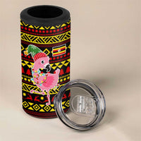Uganda Christmas 4 in 1 Can Cooler Tumbler with Flamingo Lights Uganda Flag and Black Red Yellow Tribal Pattern Design - Wonder Print Shop