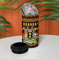 Uganda Christmas 4 in 1 Can Cooler Tumbler with Flamingo Lights Uganda Flag and Black Red Yellow Tribal Pattern Design - Wonder Print Shop