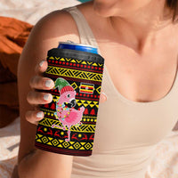 Uganda Christmas 4 in 1 Can Cooler Tumbler with Flamingo Lights Uganda Flag and Black Red Yellow Tribal Pattern Design - Wonder Print Shop