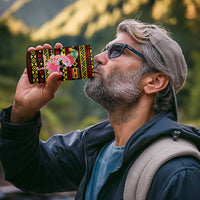 Uganda Christmas 4 in 1 Can Cooler Tumbler with Flamingo Lights Uganda Flag and Black Red Yellow Tribal Pattern Design - Wonder Print Shop