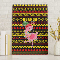 Uganda Christmas Canvas Wall Art with Flamingo Lights Uganda Flag and Black Red Yellow Tribal Pattern Design - Wonder Print Shop