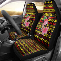 Uganda Christmas Car Seat Cover with Flamingo Lights Uganda Flag and Black Red Yellow Tribal Pattern Design - Wonder Print Shop