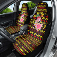 Uganda Christmas Car Seat Cover with Flamingo Lights Uganda Flag and Black Red Yellow Tribal Pattern Design - Wonder Print Shop