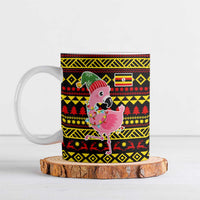 Uganda Christmas Ceramic Mug with Flamingo Lights Uganda Flag and Black Red Yellow Tribal Pattern Design - Wonder Print Shop