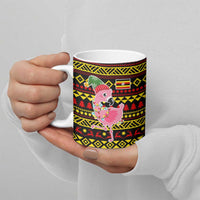 Uganda Christmas Ceramic Mug with Flamingo Lights Uganda Flag and Black Red Yellow Tribal Pattern Design - Wonder Print Shop