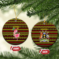 Uganda Christmas Ceramic Ornament with Flamingo Lights Uganda Flag and Black Red Yellow Tribal Pattern Design - Wonder Print Shop