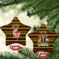 Uganda Christmas Ceramic Ornament with Flamingo Lights Uganda Flag and Black Red Yellow Tribal Pattern Design - Wonder Print Shop