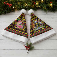 Uganda Christmas Santa Hat with Flamingo Lights Uganda Flag and Black Red Yellow Tribal Pattern Design - Wonder Print Shop