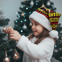 Uganda Christmas Santa Hat with Flamingo Lights Uganda Flag and Black Red Yellow Tribal Pattern Design - Wonder Print Shop