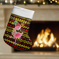 Uganda Christmas Stocking with Flamingo Lights Uganda Flag and Black Red Yellow Tribal Pattern Design - Wonder Print Shop