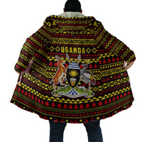 Uganda Christmas Cloak with Flamingo Lights Uganda Flag and Black Red Yellow Tribal Pattern Design - Wonder Print Shop