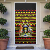 Uganda Christmas Door Cover with Flamingo Lights Uganda Flag and Black Red Yellow Tribal Pattern Design - Wonder Print Shop