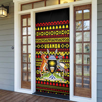 Uganda Christmas Door Cover with Flamingo Lights Uganda Flag and Black Red Yellow Tribal Pattern Design - Wonder Print Shop