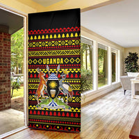 Uganda Christmas Door Cover with Flamingo Lights Uganda Flag and Black Red Yellow Tribal Pattern Design - Wonder Print Shop
