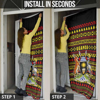 Uganda Christmas Door Cover with Flamingo Lights Uganda Flag and Black Red Yellow Tribal Pattern Design - Wonder Print Shop