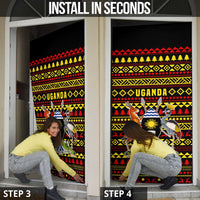 Uganda Christmas Door Cover with Flamingo Lights Uganda Flag and Black Red Yellow Tribal Pattern Design - Wonder Print Shop