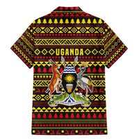 Uganda Christmas Family Matching Mermaid Dress and Hawaiian Shirt with Flamingo Lights Uganda Flag and Black Red Yellow Tribal Pattern Design - Wonder Print Shop