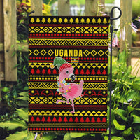 Uganda Christmas Garden Flag with Flamingo Lights Uganda Flag and Black Red Yellow Tribal Pattern Design - Wonder Print Shop