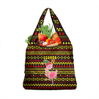 Uganda Christmas Grocery Bag with Flamingo Lights Uganda Flag and Black Red Yellow Tribal Pattern Design - Wonder Print Shop