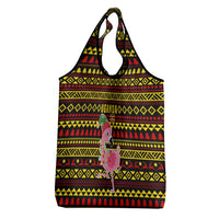 Uganda Christmas Grocery Bag with Flamingo Lights Uganda Flag and Black Red Yellow Tribal Pattern Design - Wonder Print Shop