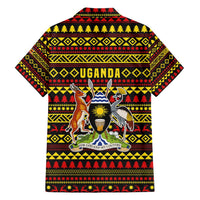Uganda Christmas Hawaiian Shirt with Flamingo Lights Uganda Flag and Black Red Yellow Tribal Pattern Design - Wonder Print Shop