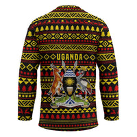 Uganda Christmas Hockey Jersey with Flamingo Lights Uganda Flag and Black Red Yellow Tribal Pattern Design - Wonder Print Shop