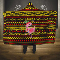 Uganda Christmas Hooded Blanket with Flamingo Lights Uganda Flag and Black Red Yellow Tribal Pattern Design - Wonder Print Shop