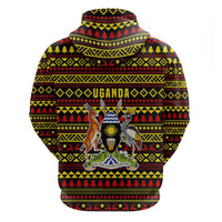 Uganda Christmas Hoodie with Flamingo Lights Uganda Flag and Black Red Yellow Tribal Pattern Design - Wonder Print Shop