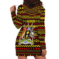 Uganda Christmas Hoodie Dress with Flamingo Lights Uganda Flag and Black Red Yellow Tribal Pattern Design - Wonder Print Shop