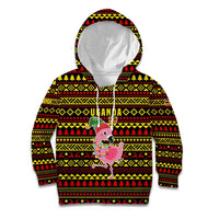 Uganda Christmas Kid Hoodie with Flamingo Lights Uganda Flag and Black Red Yellow Tribal Pattern Design - Wonder Print Shop