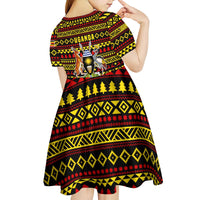 Uganda Christmas Kid Short Sleeve Dress with Flamingo Lights Uganda Flag and Black Red Yellow Tribal Pattern Design - Wonder Print Shop