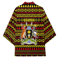 Uganda Christmas Kimono with Flamingo Lights Uganda Flag and Black Red Yellow Tribal Pattern Design - Wonder Print Shop