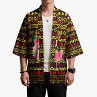 Uganda Christmas Kimono with Flamingo Lights Uganda Flag and Black Red Yellow Tribal Pattern Design - Wonder Print Shop
