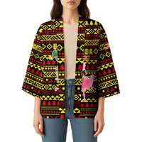 Uganda Christmas Kimono with Flamingo Lights Uganda Flag and Black Red Yellow Tribal Pattern Design - Wonder Print Shop