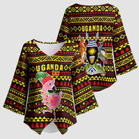 Uganda Christmas Kimono Sleeve Blouse with Flamingo Lights Uganda Flag and Black Red Yellow Tribal Pattern Design - Wonder Print Shop