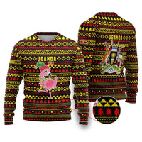 Uganda Christmas Ugly Christmas Sweater with Flamingo Lights Uganda Flag and Black Red Yellow Tribal Pattern Design - Wonder Print Shop