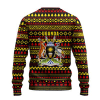 Uganda Christmas Ugly Christmas Sweater with Flamingo Lights Uganda Flag and Black Red Yellow Tribal Pattern Design - Wonder Print Shop