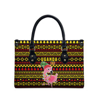 Uganda Christmas Leather Bag with Flamingo Lights Uganda Flag and Black Red Yellow Tribal Pattern Design - Wonder Print Shop
