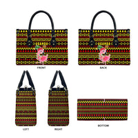 Uganda Christmas Leather Bag with Flamingo Lights Uganda Flag and Black Red Yellow Tribal Pattern Design - Wonder Print Shop