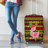 Uganda Christmas Luggage Cover with Flamingo Lights Uganda Flag and Black Red Yellow Tribal Pattern Design - Wonder Print Shop