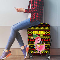 Uganda Christmas Luggage Cover with Flamingo Lights Uganda Flag and Black Red Yellow Tribal Pattern Design - Wonder Print Shop