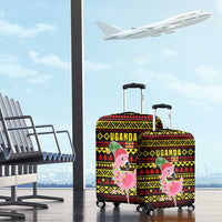 Uganda Christmas Luggage Cover with Flamingo Lights Uganda Flag and Black Red Yellow Tribal Pattern Design - Wonder Print Shop