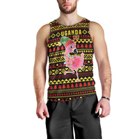 Uganda Christmas Men Tank Top with Flamingo Lights Uganda Flag and Black Red Yellow Tribal Pattern Design - Wonder Print Shop