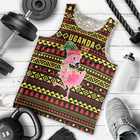 Uganda Christmas Men Tank Top with Flamingo Lights Uganda Flag and Black Red Yellow Tribal Pattern Design - Wonder Print Shop