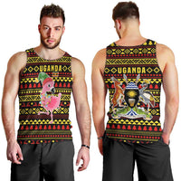 Uganda Christmas Men Tank Top with Flamingo Lights Uganda Flag and Black Red Yellow Tribal Pattern Design - Wonder Print Shop