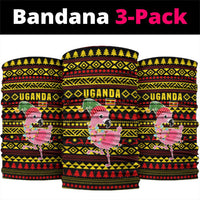 Uganda Christmas Neck Gaiter with Flamingo Lights Uganda Flag and Black Red Yellow Tribal Pattern Design - Wonder Print Shop