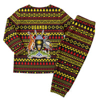 Uganda Christmas Pajama Set with Flamingo Lights Uganda Flag and Black Red Yellow Tribal Pattern Design - Wonder Print Shop